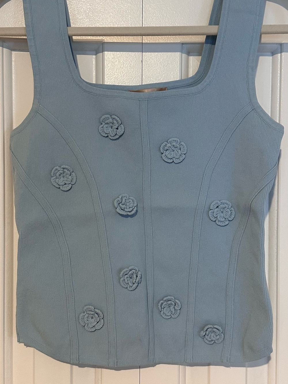 Blue Floral Appliqué Tank Top